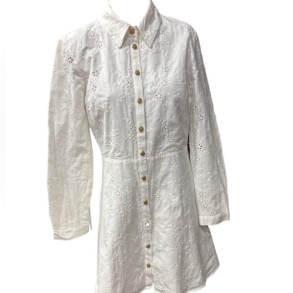 Zara Womens White Long Sleeve Button Up Eyelet Mini Dress - Size S - Picture 3 of 7